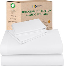 King Size Sheets Set - Soft 100 Organic Cotton, Crisp Percale Sheets with Deep