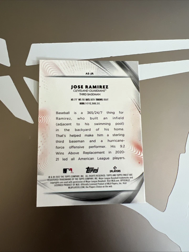 2022 Finest #AE-JR Jose Ramirez Aura of Excellence Guardians Card - Image 2 of 2