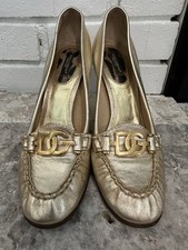 Dolce & Gabbana Metallic Gold Loafers Heels 90s Y2K Womens 37 Italy Vero Cuoio