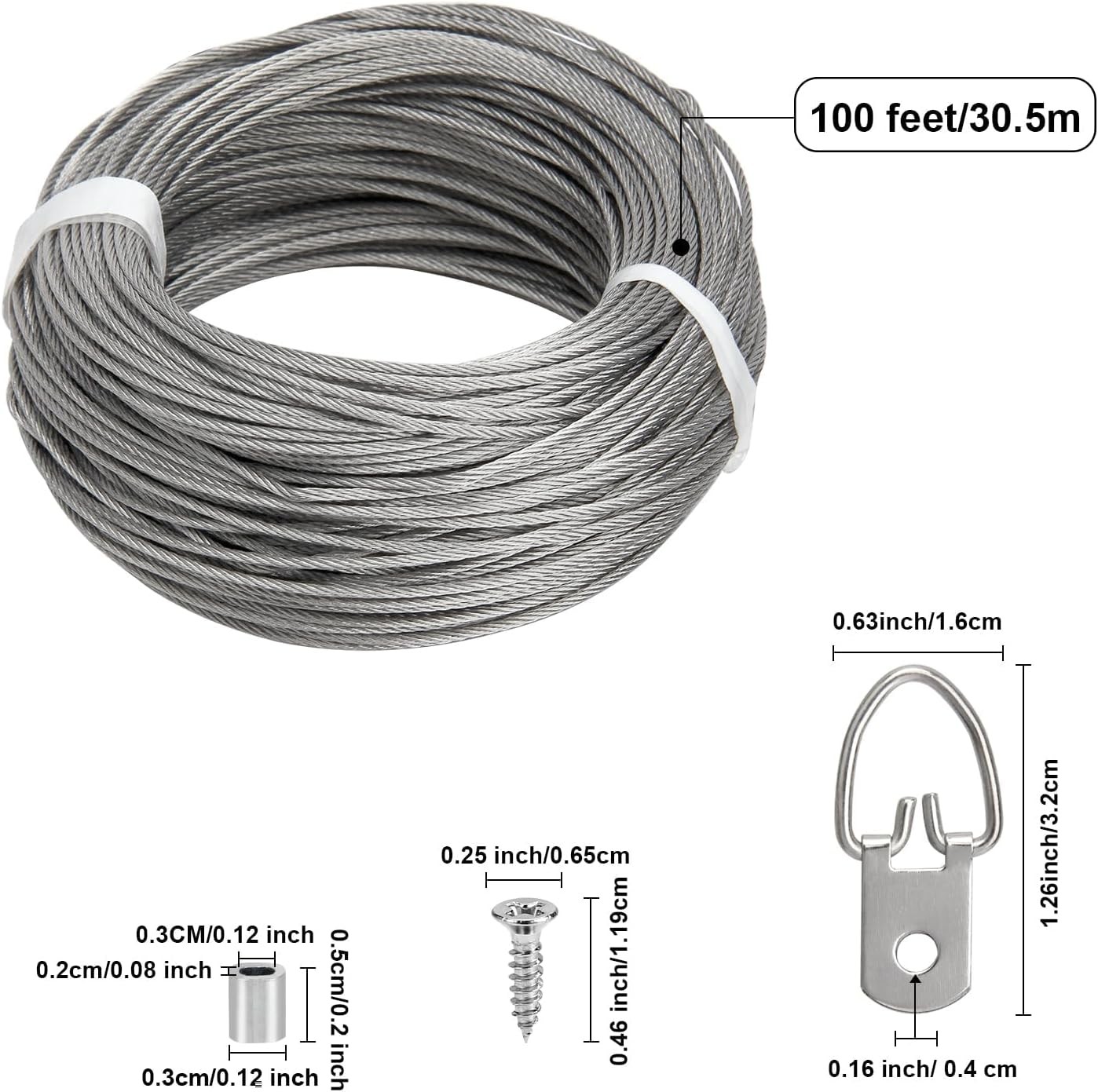 Blisstime Picture Hanging Kit - 100 Feet Braided Wire, 60 Pcs Silver 