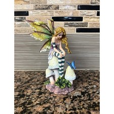 Woodland Fairy Figurine Mushroom Statue Striped Stocking Fantasy Decor Butterfly
