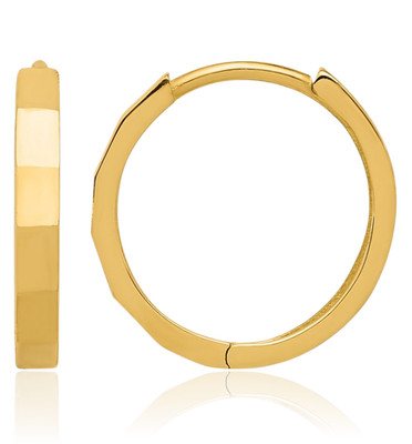 14K massive Gelbgold kleine runde Huggie Creolen 13,2 mm 1/2 Zoll Druckknopf