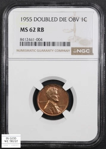 1955 Red-Brown Doubled Die Obverse DDO Lincoln Wheat Copper Cent 1C NGC MS 62 RB