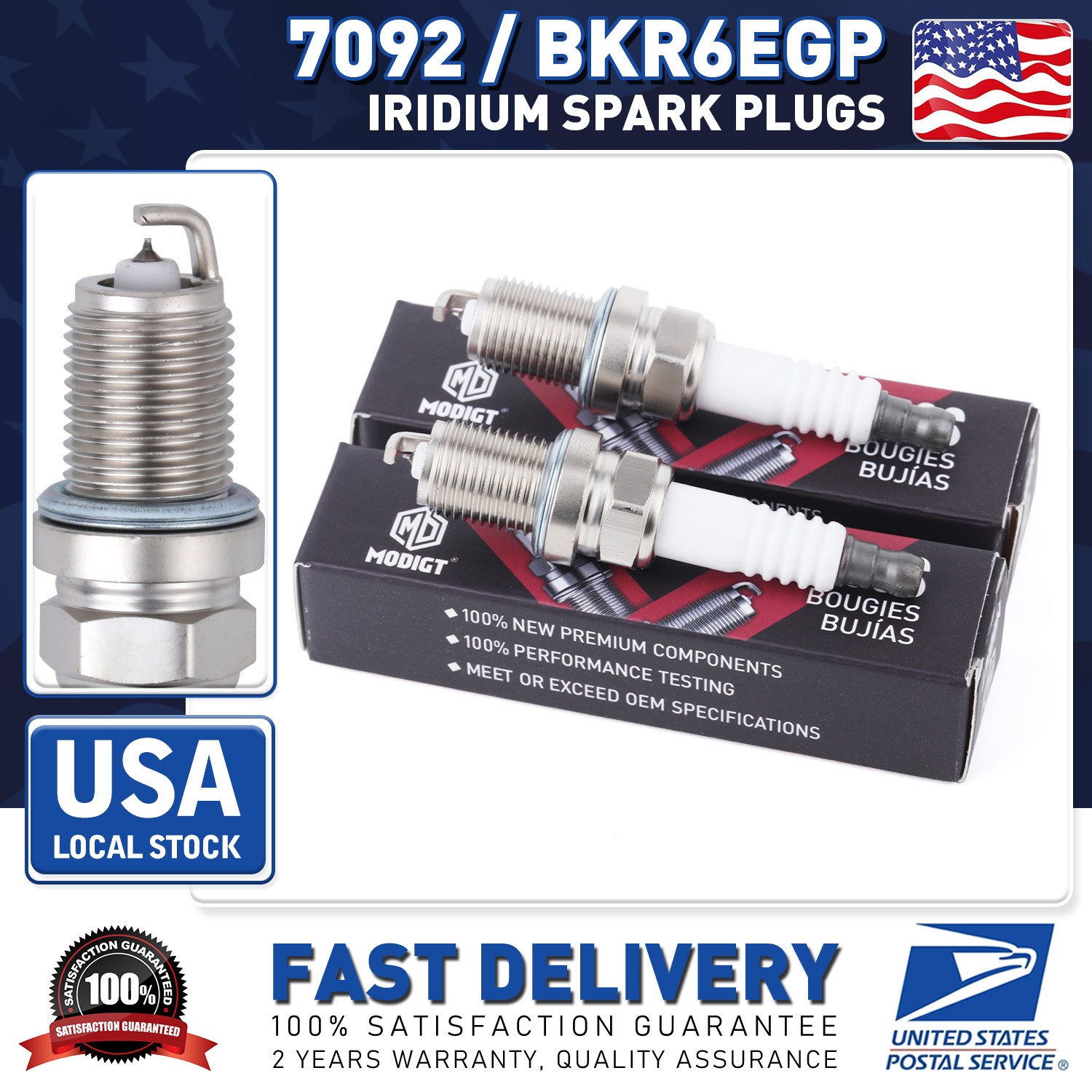 High-Performance Iridium Spark Plug 4 Packs BKR5EGP 7092 OE Replacement New