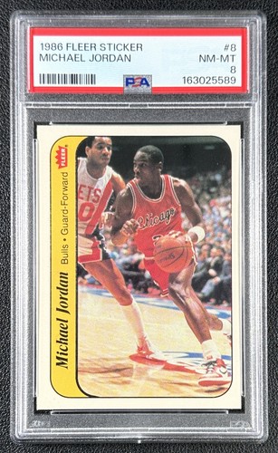 MICHAEL JORDAN PSA 8 1986 FLEER #8 ROOKIE STICKER RC BULLS NM-MT