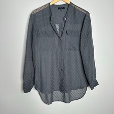 Madewell Swiss Dot Blouse Womens Small Gray EUC Sheer High-Low Button Up B6940