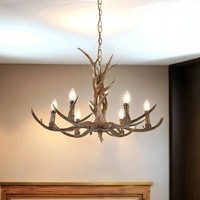 Kronleuchter HäNgelampe Wohnzimmer Braun Kunstgeweih Ø 80 Cm 6X E14 Rustikal