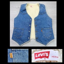 Vintage Levi s Denim Jean Vest Sherpa Orange Tab Western Biker Med. 70s USA