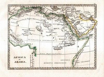 c1840 Africa et Arabia Altertum Afrika Arabien Kupferstich-Karte koloriert