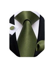 Mens Solid Color Tie and Pocket Square Set Woven Silk Plain Necktie Handkerc...
