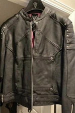 Arlen Ness Women’s Black Leather Jacket Size M Biker Motorcycle Removable Liner