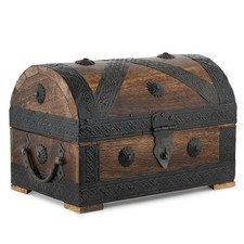 Handcrafted Wooden Pirate Treasure Chest Jewelry Box Multipurpose Vintage Shell