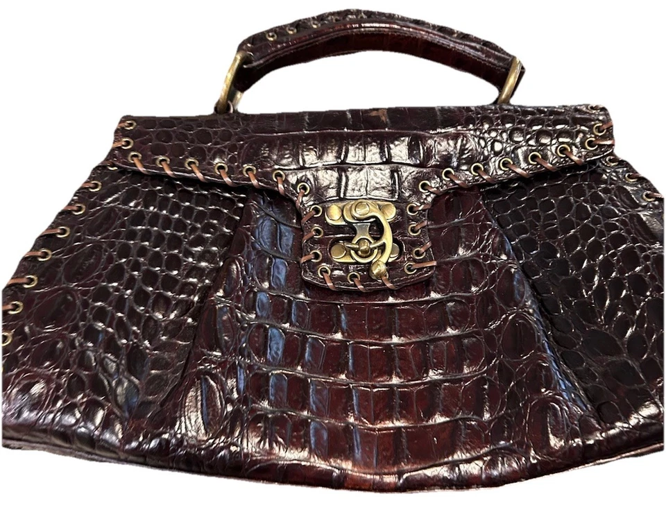 Sondra Roberts Vintage Crocodile Embossed Leather Satchel Bag  - Image 2 of 4