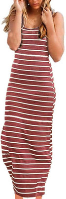 Roselux Women XXL Sleeveless Scoop Neck Striped Maxi Sundresses Loose Racerback