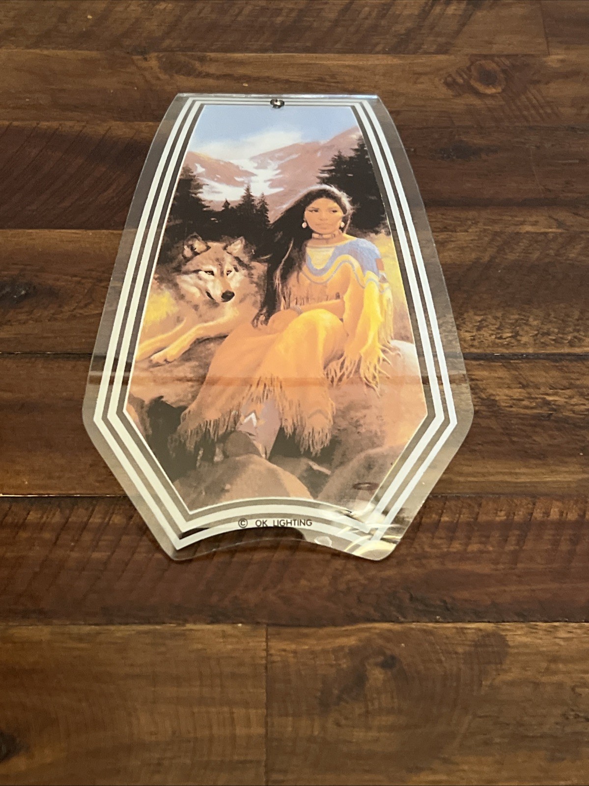 OK Lighting Am Indian Coyote Lamp Glass  Panel Replacement Pane Vintage
