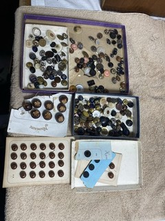 Large Victorian Glass Button Collection Pearl Metal More