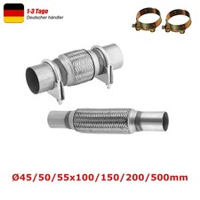 Edelstahl Flexrohr Abgasanlage Auspuff Ø45 / 50 / 55 mm x 200 / 100 / 150 mm