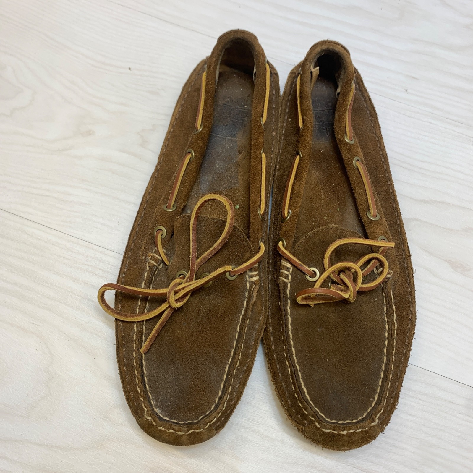 FRYE MENS 11 DARK BROWN MASON TIE MOC CAMP BOAT SHOES SUEDE LOAFERS