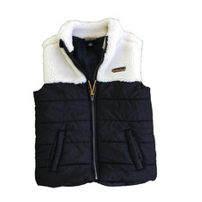 Timberland Youth Puffer Vest With Sherpa Size 5 Zipper Black Beige