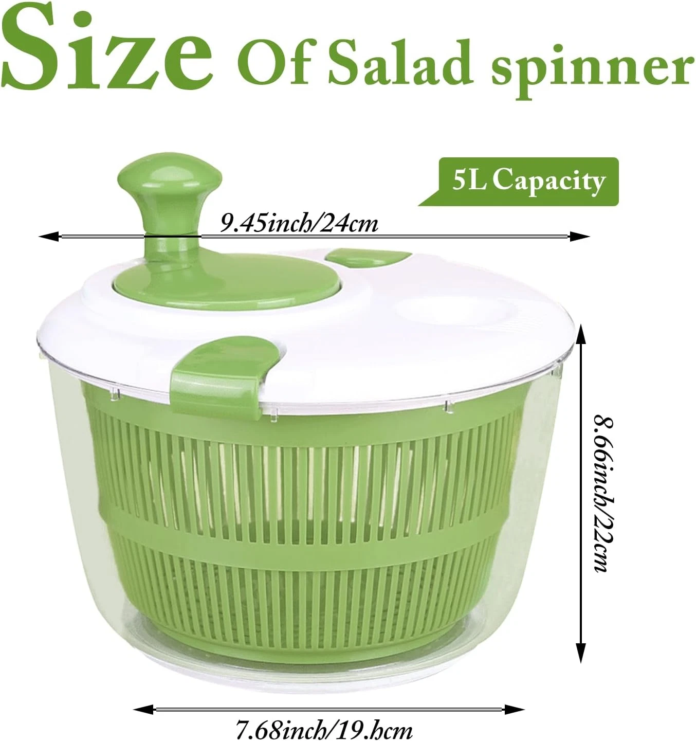 Large Salad Spinner Lid 5 Qt Capacity Manual Vegetable Dryer Double-Lock Handle