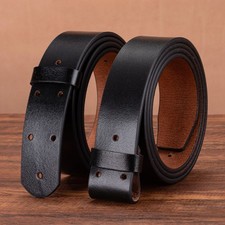 3.5cm Wide Retro Cowhide Men's Belt Without Buckle Black Adjustable Dress Belt