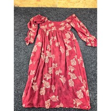 Sweet Lemon Burgundy Floral Rose Puff Sleeve Midi Dress SLD1396-1 Small