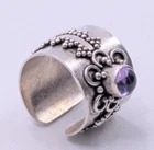 Vtg Ear Cuff Single Earring Amethyst Stone and 925 Sterling Silver Open Ring