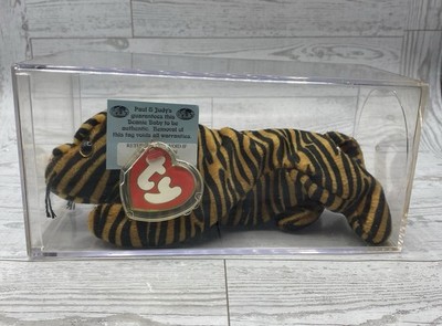 TY Beanie Babies - Stripes the Tiger (Dark Version) 3/2 Tags P.V.C. Pellets