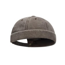 Retro Brimless Skull Cap Washed Cotton Rolled Cuff Sailor Beanie Hat Mens
