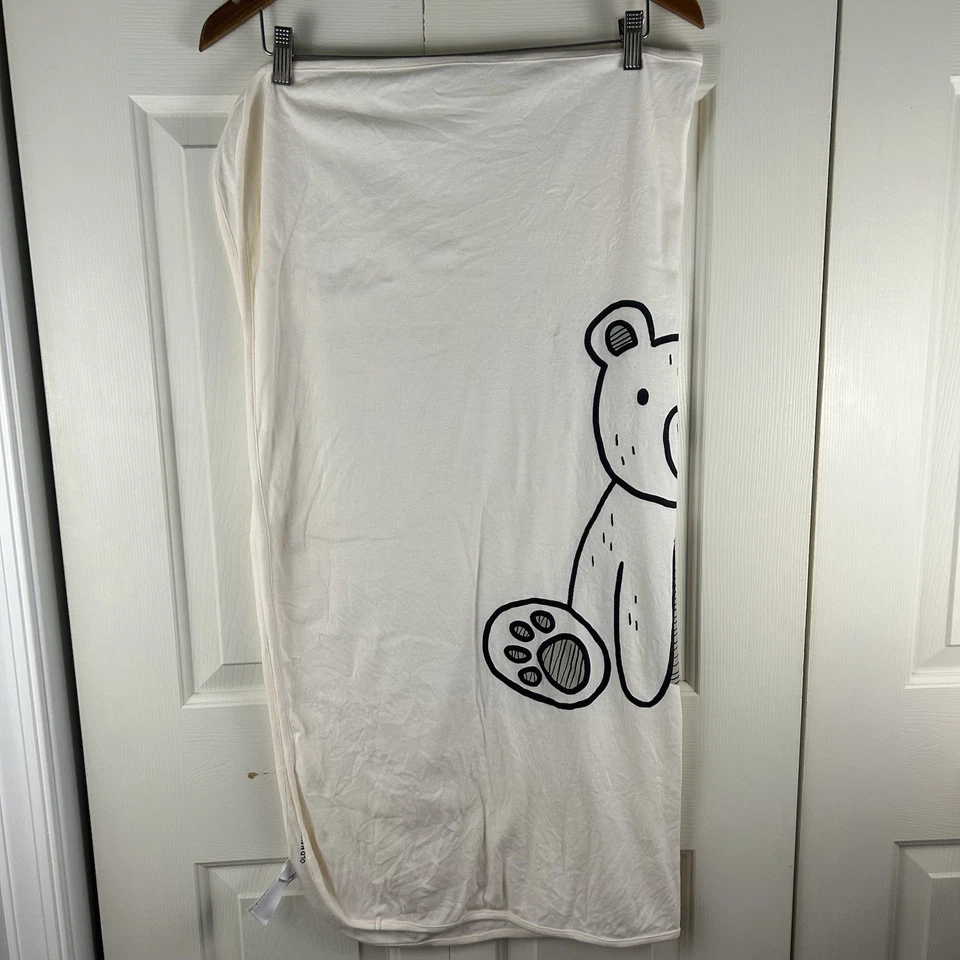 Old Navy Teddy Bear Baby Manta Crema Blanco Negro Algodón Elástico Jersey Foto 4 de 4