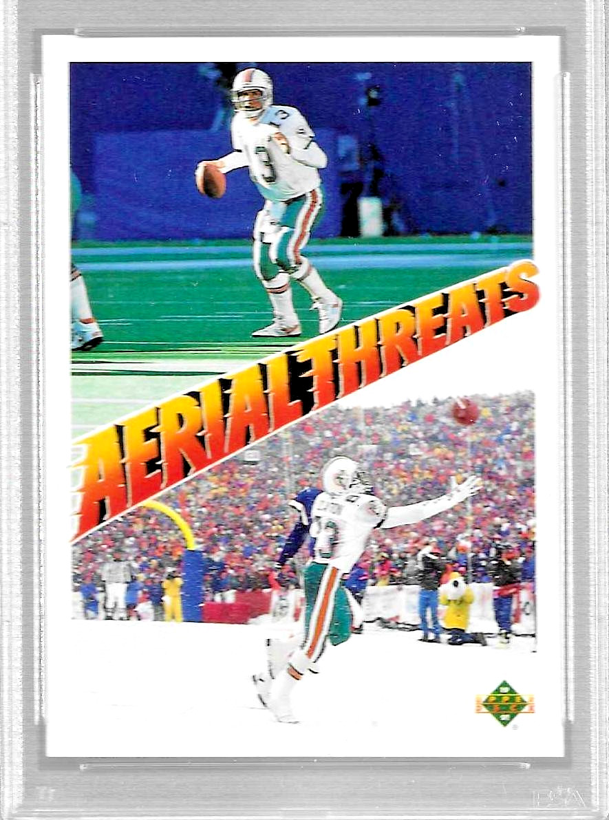 1991 UPPER DECK FOOTBALL CARD #34 HOF DAN MARINO & MARK CLAYTON PSA 10 DOLPHINS view 3