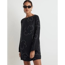 Madewell Shift Mini Dress Long Sleeve True Black Cupro Minimalist Light XXS NWT