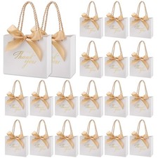 20Pcs Small Thank You Gift Bags With Handles, 1 Count Pack of 20 , White