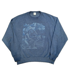 Vtg Thrashed Worn Holes Tribal Indian Wolf Sweatshirt Pullover Sweater Size XL