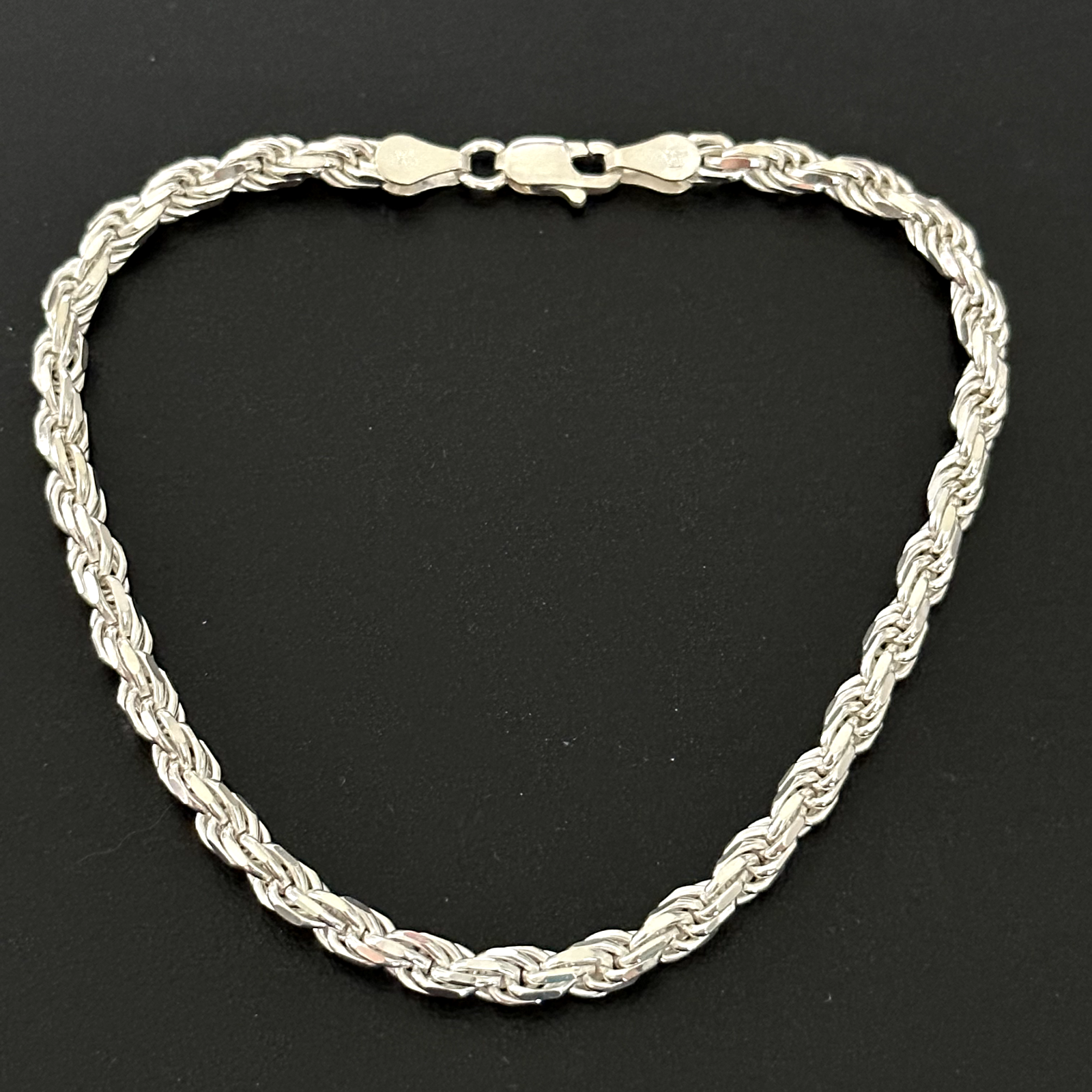 925 Italian Silver 3.7MM Shiny Rope Chain Bracelet 7.75 Inch