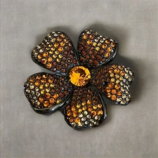 Vintage Kenneth Jay Lane Flower Brooch Pin Topaz Colored Rhinestone See Pics