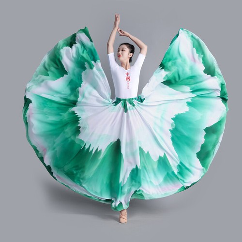 360-720 Degree Chiffon Skirt Chinese Inkwash Painting Monochrome Skirt Lady Wear - Picture 19 of 20