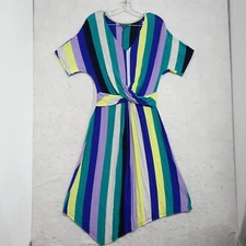 Apt. 9 Dress Womens Medium M Blue/Purple Striped Twisted Stretch Asymmetric Hem