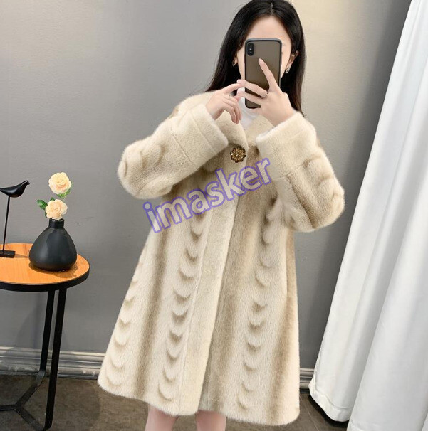 Luxury Gold Mink Fleece Womens Mid-Length Winter Coat