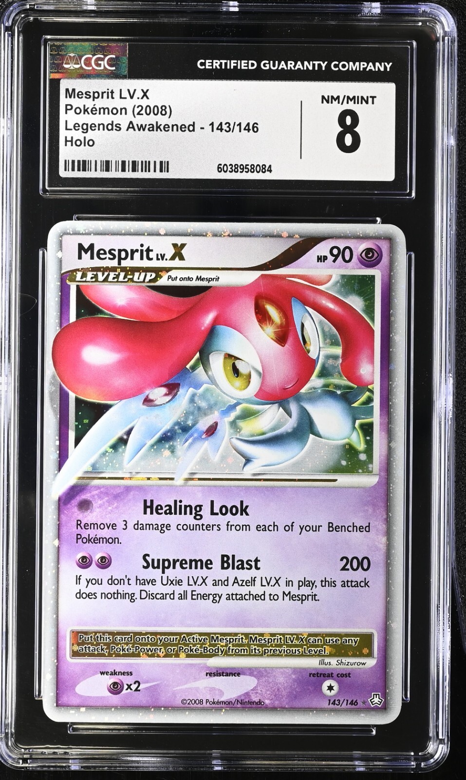 Mesprit LV.X 143/146 Legends Awakened Holo Rare CGC 8 NM/MINT Pokemon Card 2008