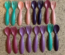 Tomy Baby Eating Utensils Plastic My First Years Lot pink purple 16 Fork Spoon