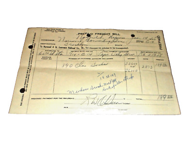 JANUARY 1965 NORWOOD & ST. LAWRENCE RAILROAD NORFOLK NY PREPAID FREIGHT BILL