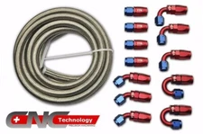30FT AN6 3/8" Stainless Steel Braided Fuel Line Fitting Hose End Kit Swivel