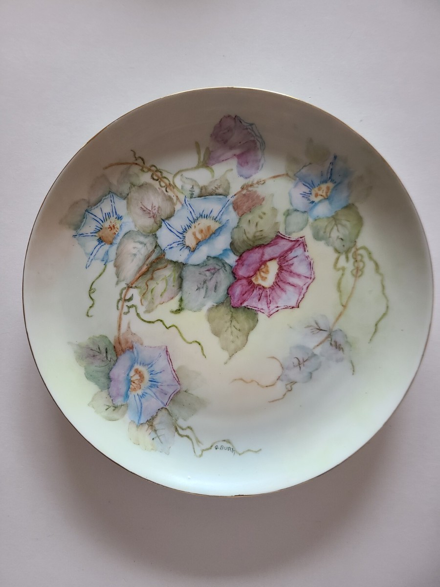 Unique Vintage Hand Painted German Plate Signed Blue & Pink