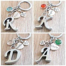 Family initial letter birthstone keyring keychain gift present charm pendant
