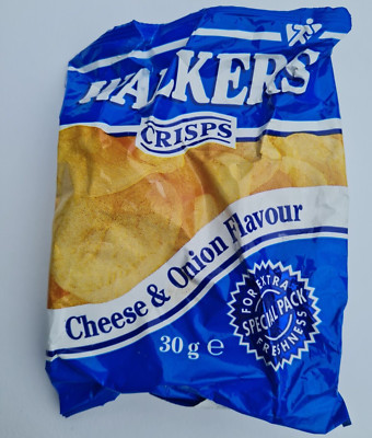 KOMPLETTES Full Crisp Paket Vintage Walkers Cheese & Onion Chips RAR blau 2001
