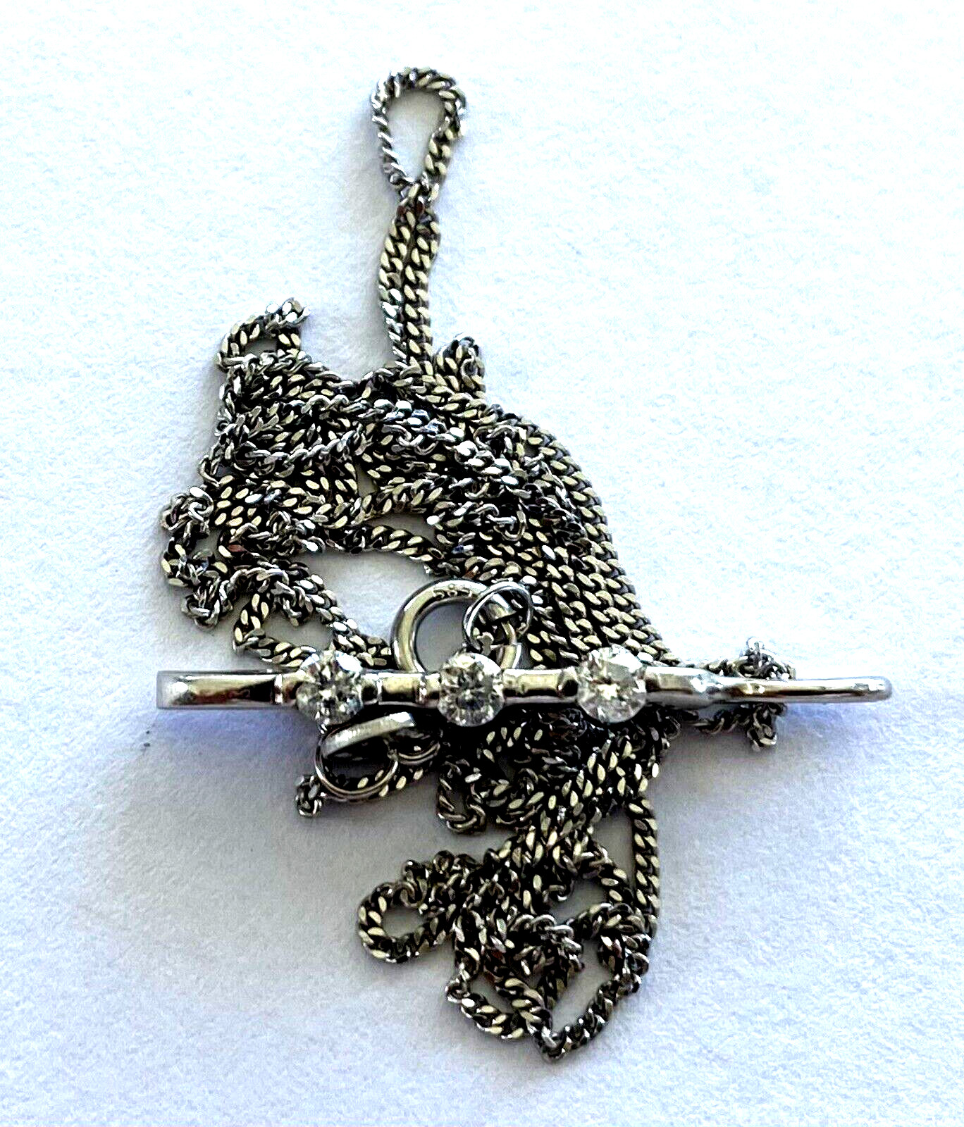 Classy 14K Solid White Gold Bar Shape Pendant Cha… - image 10