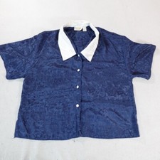 Vintage Victorias Secret Shirt Womens Large Blue Satin Button Top Sleepwear