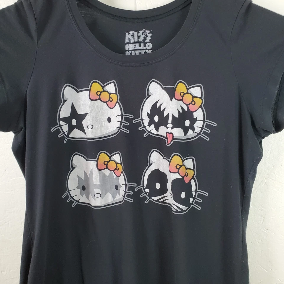 Kiss X Hello Kitty Shirt Womens Size 1 Black Scoop Neck Short Sleeve Graphic - Image 3 of 4