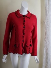 NUEVO CON ETIQUETAS Chalet - Talla S Rojo Volantes Funky Cárdigan Suéter Rosetas Francesas